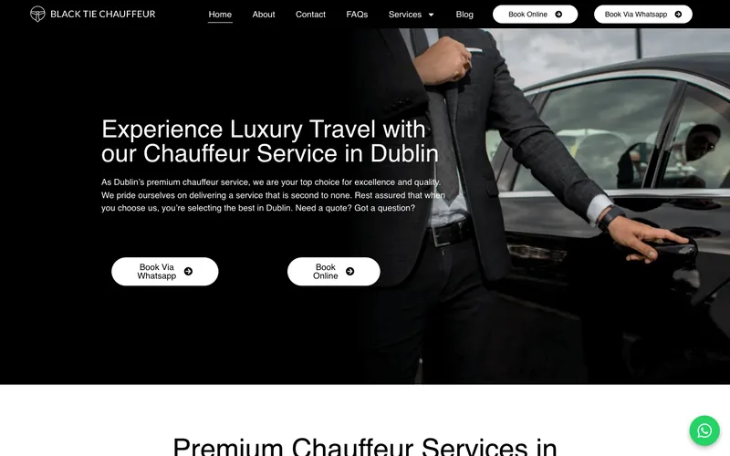 The Black Tie Chauffeur website, built by Kovar Agency